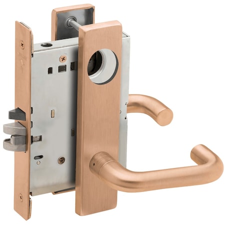 Schlage Grade 1 Storeroom Mortise Lock, Less Cylinder, 03 Lever, L Escutcheon, Satin Bronze Clear Coated Fin L9080L 03L 612